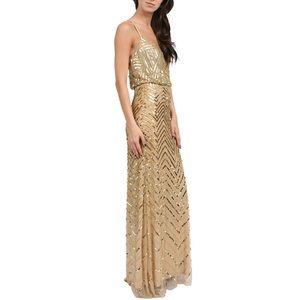Adrianna Papell Cross Back Long Sequined Blouson Dress
